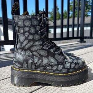 Dr. Martens Jadon Leopard Print Platform Boots Black Moto Women's Size 5